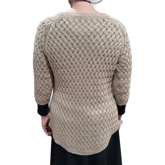 Cyrus Tan Fisherman Cable Knit Sweater Sz M Neutral Cozy Capsule Layering Warm - Picture 4 of 10